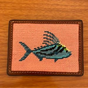 Smathers & Branson Blue Fish Needlepoint Card Wallet